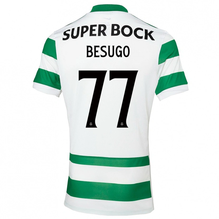 Danxen Niño Camiseta Rafael Besugo #77 Verde Blanco 1ª Equipación 2025/26 La Camisa