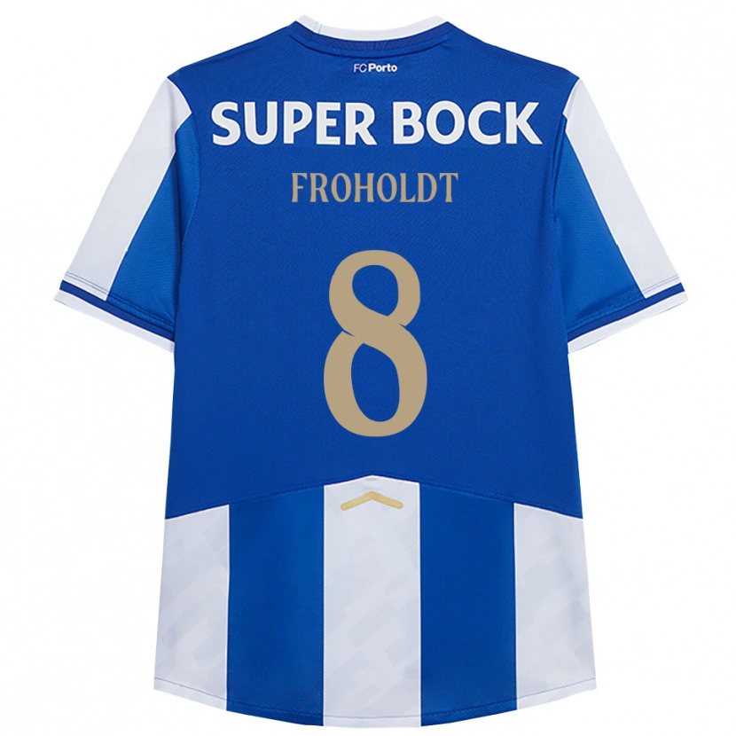 Danxen Niño Camiseta Victor Froholdt #8 Azul Blanco 1ª Equipación 2025/26 La Camisa