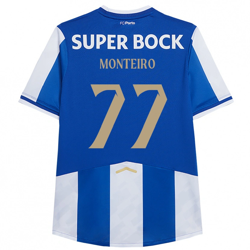 Danxen Niño Camiseta Rui Monteiro #77 Azul Blanco 1ª Equipación 2025/26 La Camisa