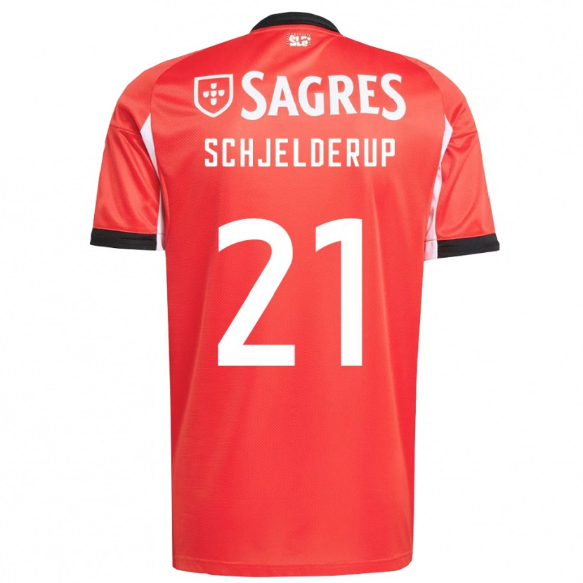 Danxen Niño Camiseta Andreas Schjelderup #21 Rojo Blanco 1ª Equipación 2025/26 La Camisa