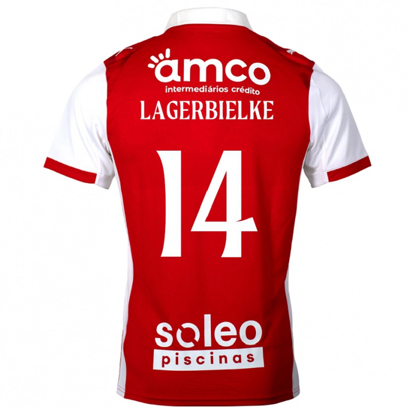 Danxen Niño Camiseta Gustaf Lagerbielke #14 Rojo Blanco 1ª Equipación 2025/26 La Camisa