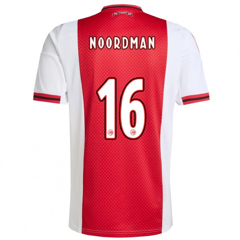 Danxen Niño Camiseta Danique Noordman #16 Rojo Blanco 1ª Equipación 2025/26 La Camisa