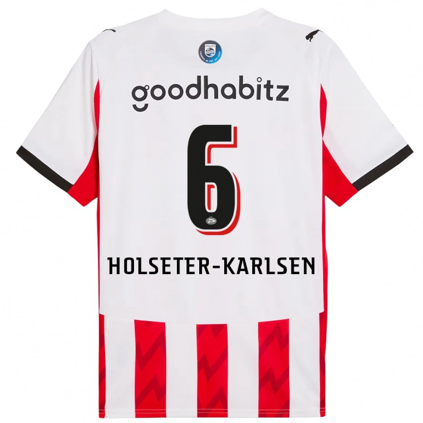 Danxen Niño Camiseta Philip Holseter-Karlsen #6 Rojo Blanco 1ª Equipación 2025/26 La Camisa
