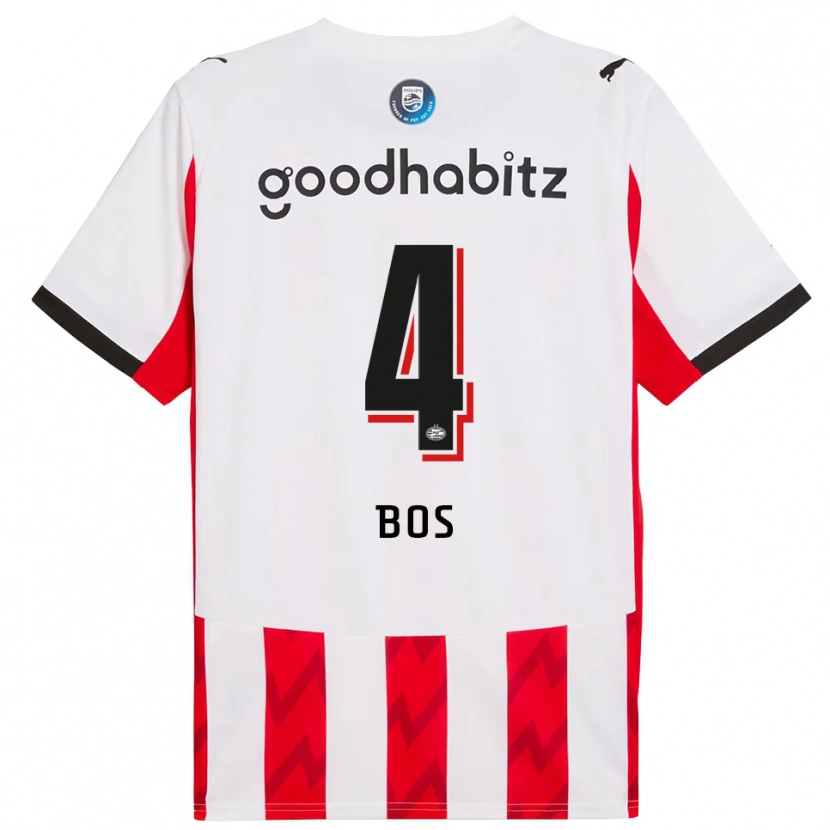 Danxen Niño Camiseta Floris Bos #4 Rojo Blanco 1ª Equipación 2025/26 La Camisa