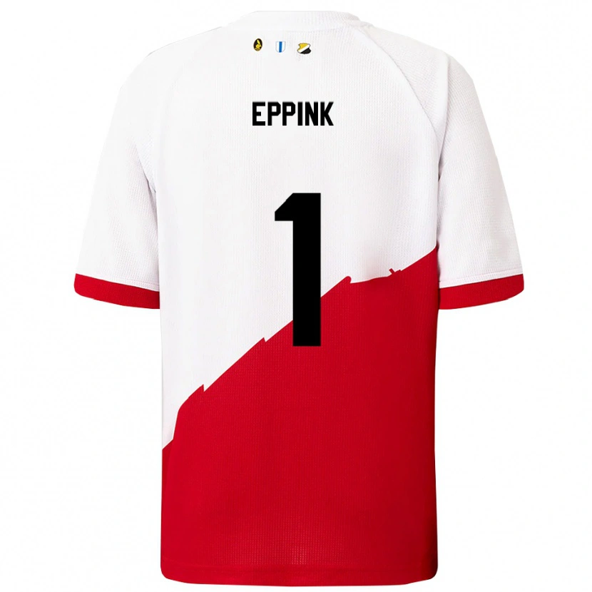 Danxen Niño Camiseta Mees Eppink #1 Blanco Rojo 1ª Equipación 2025/26 La Camisa