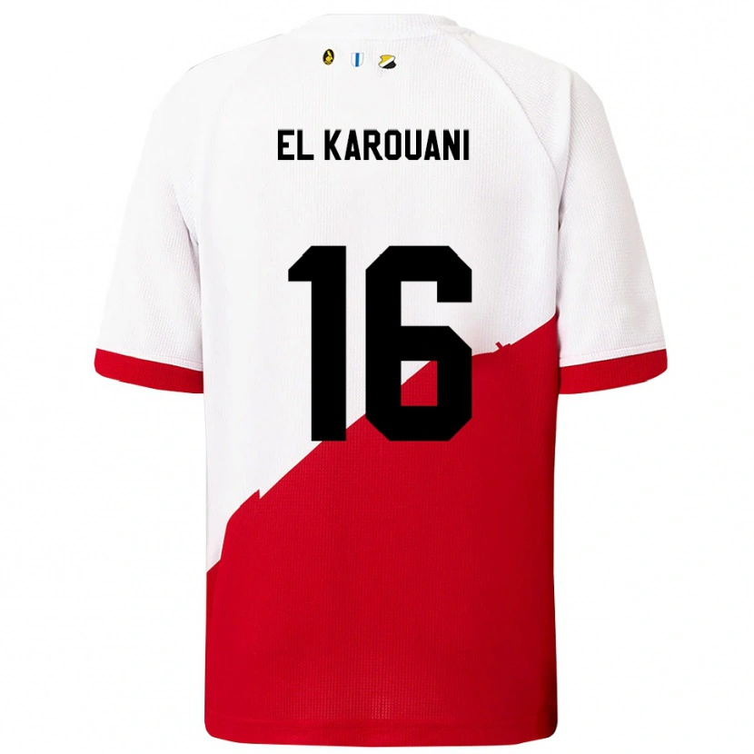 Danxen Niño Camiseta Souffian El Karouani #16 Blanco Rojo 1ª Equipación 2025/26 La Camisa