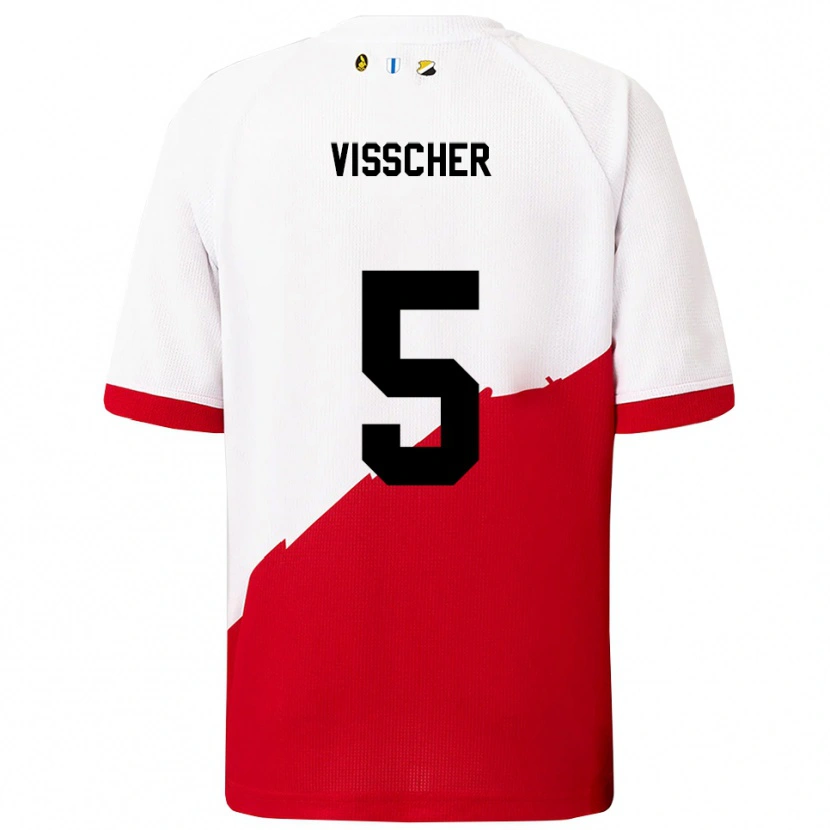 Danxen Niño Camiseta Amber Visscher #5 Blanco Rojo 1ª Equipación 2025/26 La Camisa