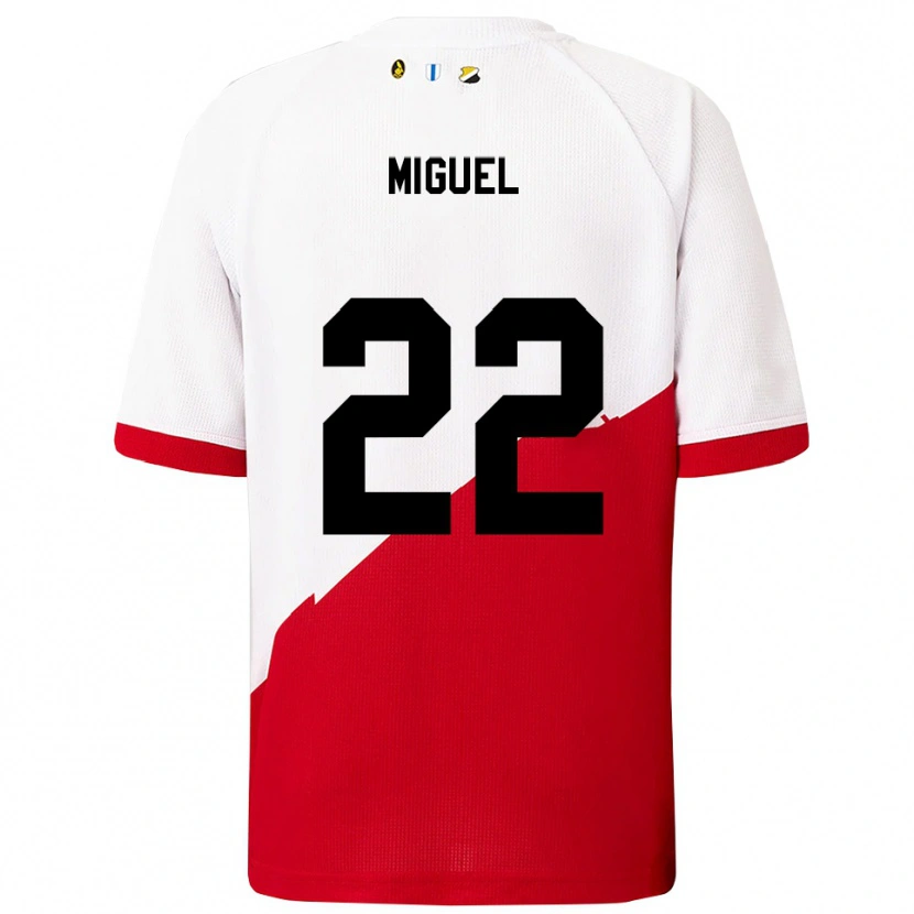 Danxen Niño Camiseta Miguel Rodríguez #22 Blanco Rojo 1ª Equipación 2025/26 La Camisa