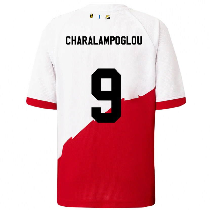 Danxen Niño Camiseta Georgios Charalampoglou #9 Blanco Rojo 1ª Equipación 2025/26 La Camisa