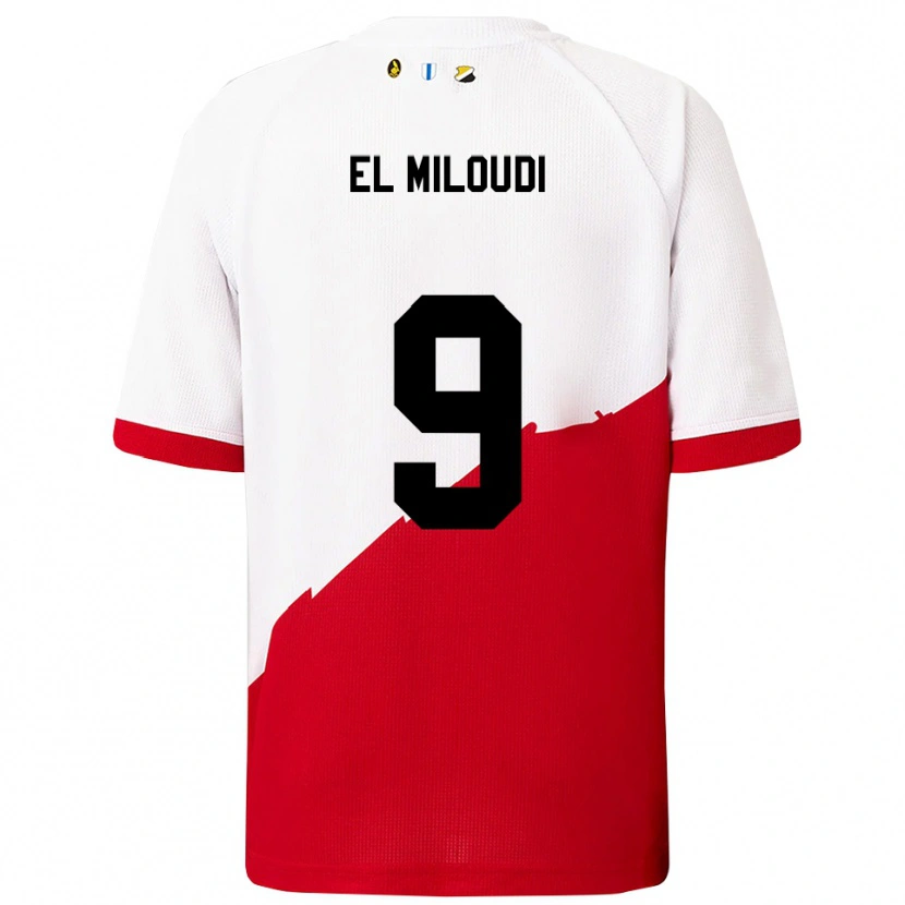 Danxen Niño Camiseta Rayan El Miloudi #9 Blanco Rojo 1ª Equipación 2025/26 La Camisa