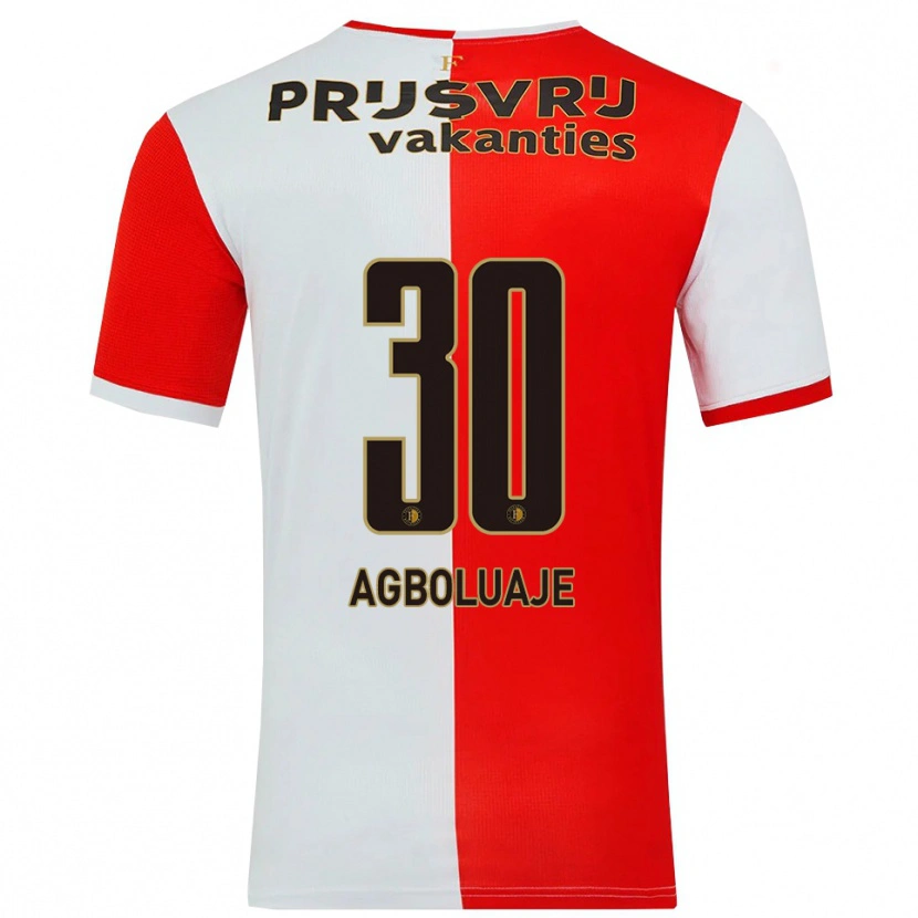 Danxen Niño Camiseta Hakeem Agboluaje #30 Rojo Blanco 1ª Equipación 2025/26 La Camisa