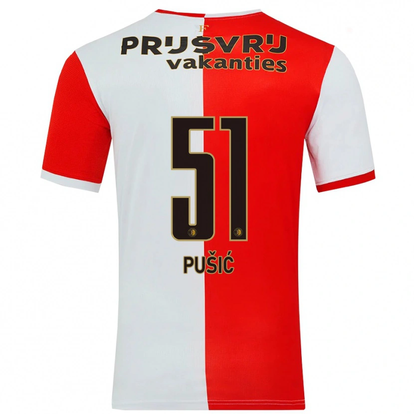 Danxen Niño Camiseta Noah Pušić #51 Rojo Blanco 1ª Equipación 2025/26 La Camisa