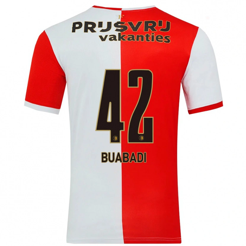 Danxen Niño Camiseta Esther Buabadi #42 Rojo Blanco 1ª Equipación 2025/26 La Camisa