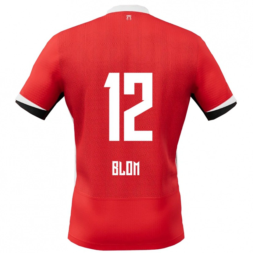 Danxen Niño Camiseta Robin Blom #12 Rojo Blanco 1ª Equipación 2025/26 La Camisa