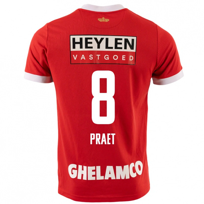 Danxen Niño Camiseta Dennis Praet #8 Rojo Blanco 1ª Equipación 2025/26 La Camisa