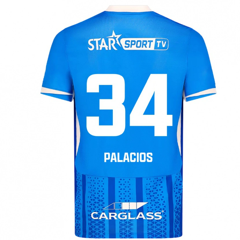 Danxen Niño Camiseta Adrián Palacios #34 Azul Blanco 1ª Equipación 2025/26 La Camisa