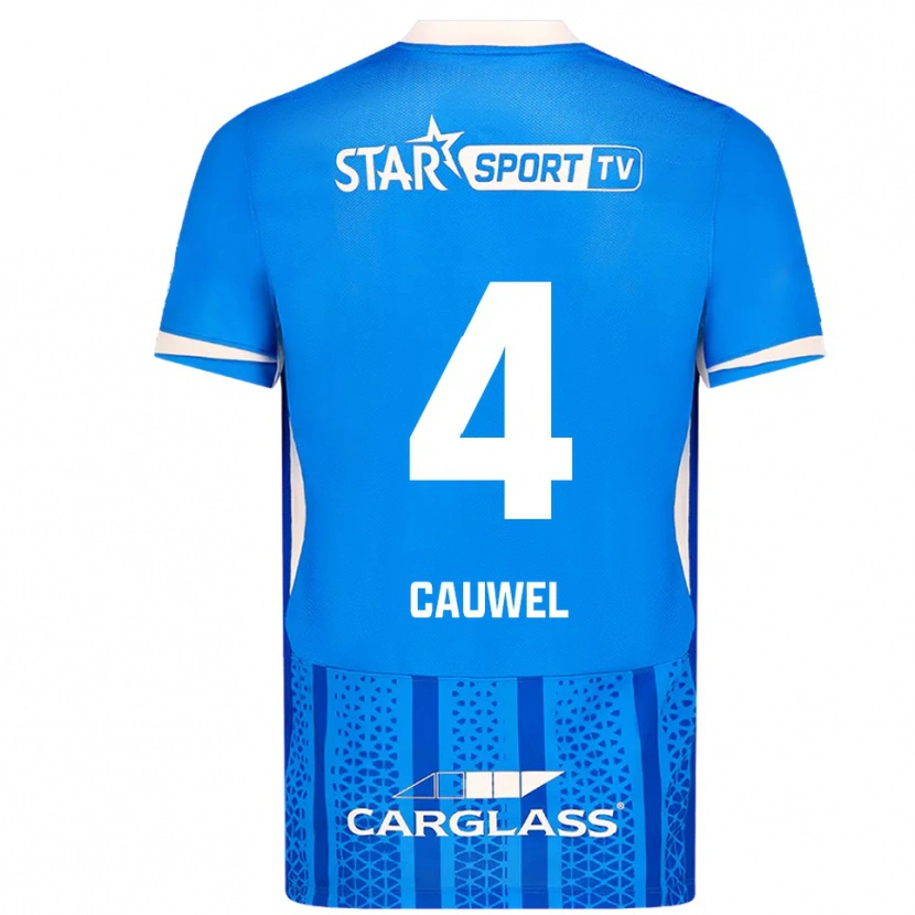 Danxen Niño Camiseta Michiel Cauwel #4 Azul Blanco 1ª Equipación 2025/26 La Camisa