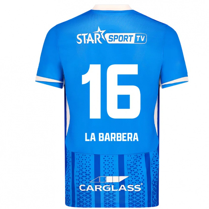 Danxen Niño Camiseta Yonni La Barbera #16 Azul Blanco 1ª Equipación 2025/26 La Camisa
