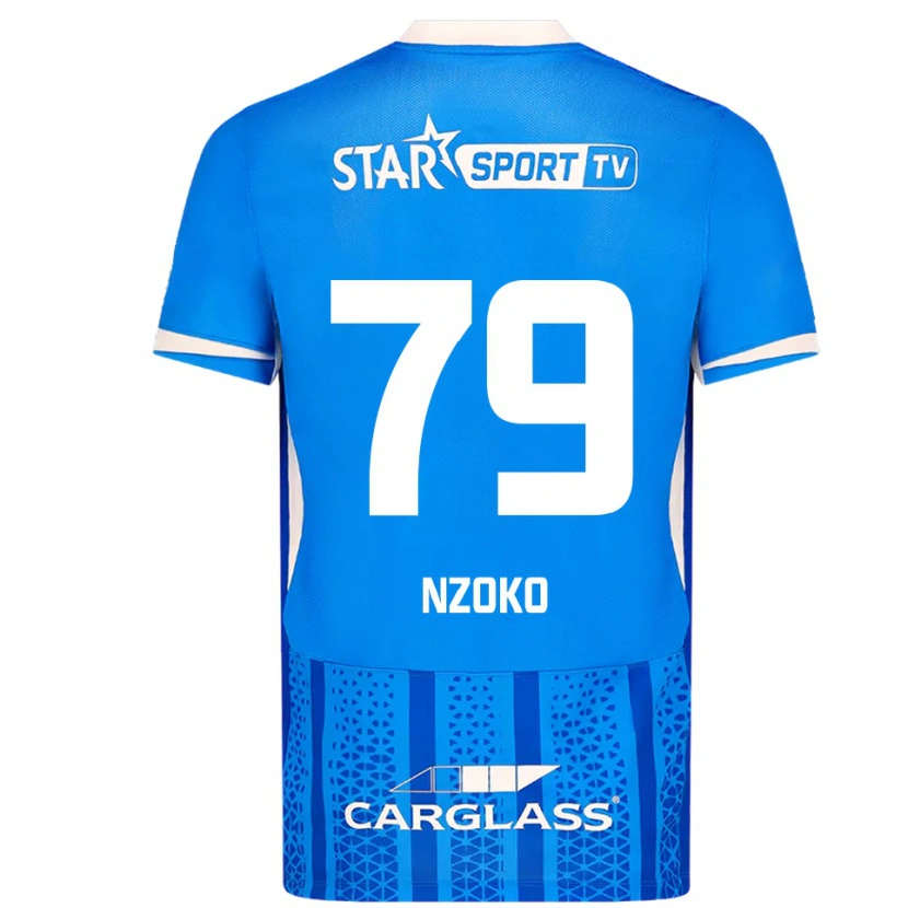 Danxen Niño Camiseta Djoully Nzoko #79 Azul Blanco 1ª Equipación 2025/26 La Camisa
