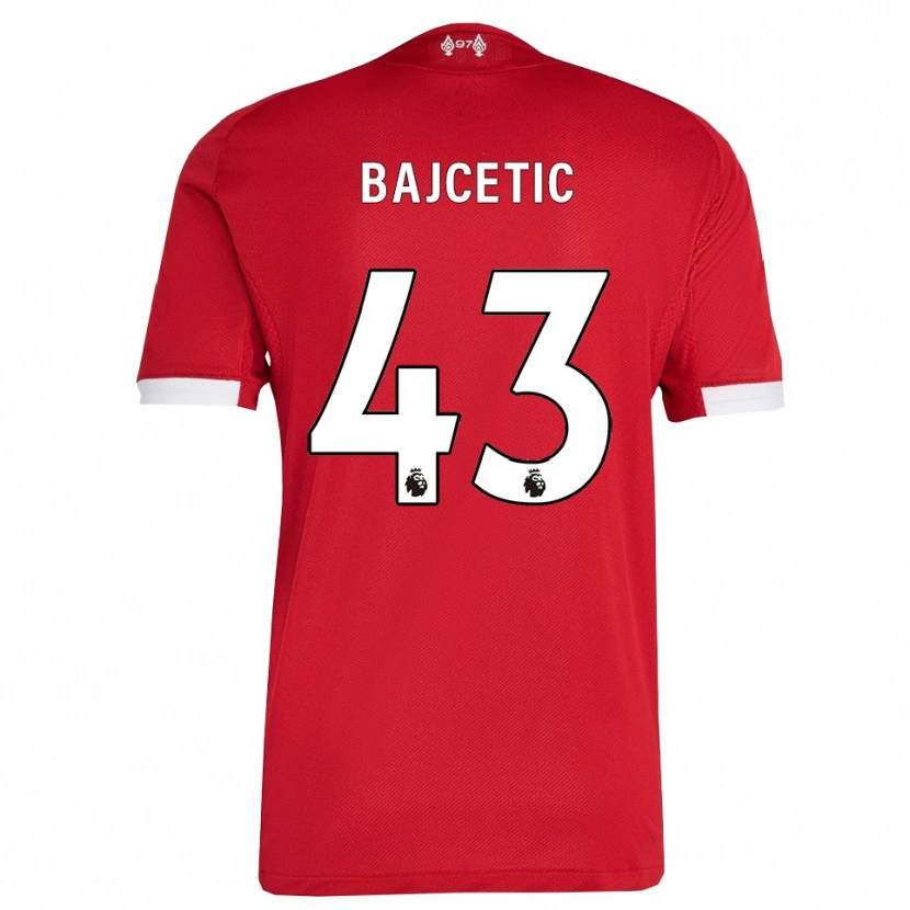 Danxen Niño Camiseta Stefan Bajcetic #43 Rojo Blanco 1ª Equipación 2025/26 La Camisa