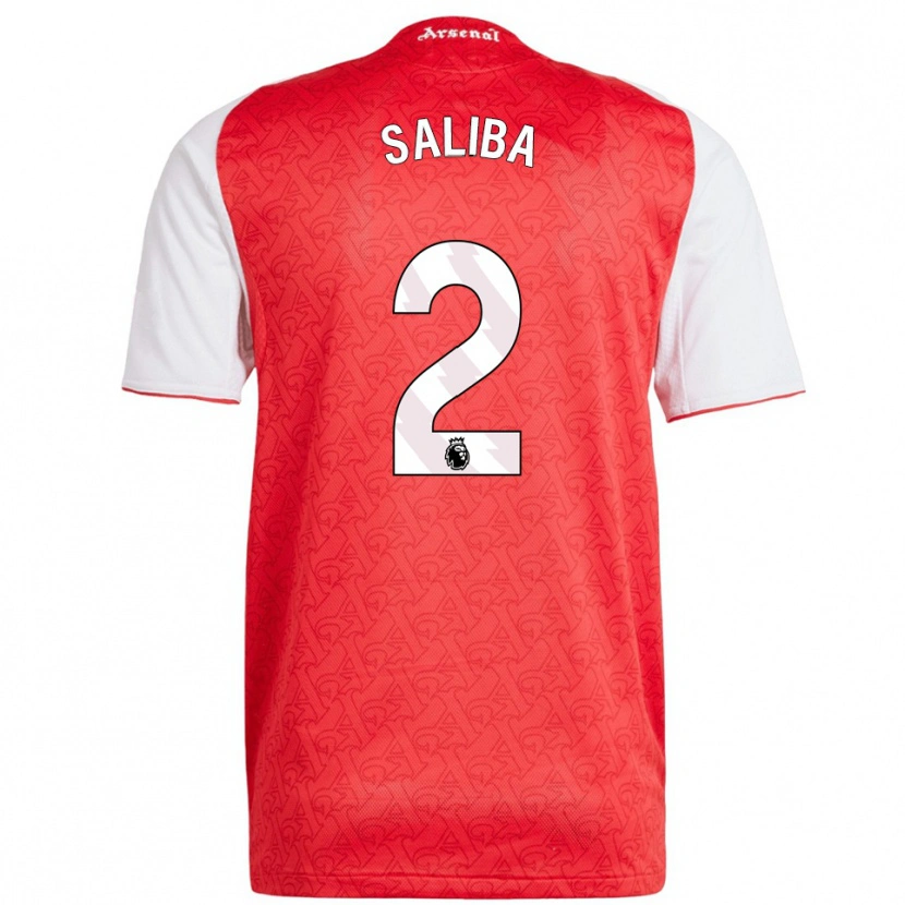 Danxen Niño Camiseta William Saliba #2 Rojo Blanco 1ª Equipación 2025/26 La Camisa