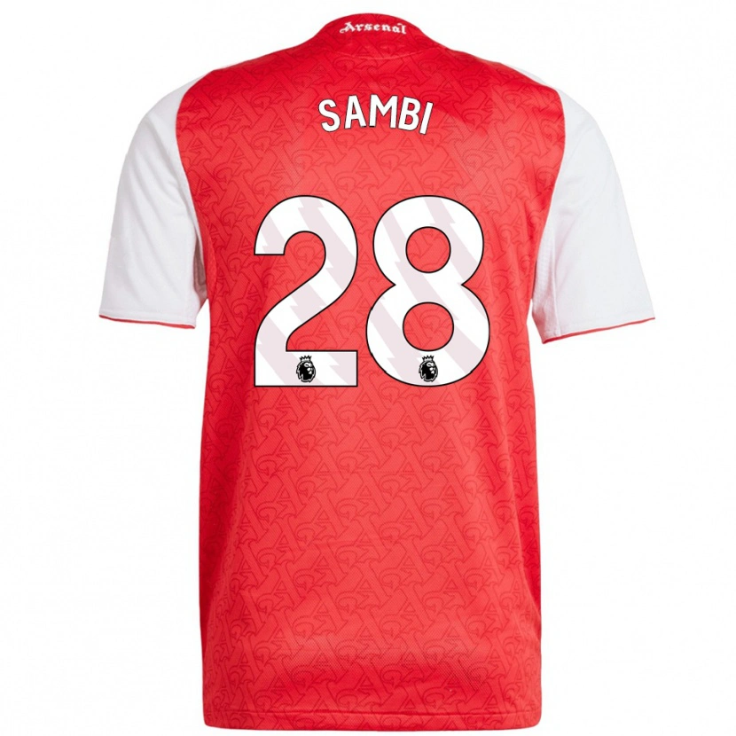 Danxen Niño Camiseta Albert Sambi Lokonga #28 Rojo Blanco 1ª Equipación 2025/26 La Camisa