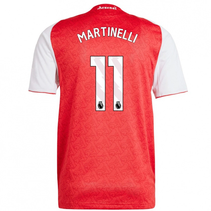 Danxen Niño Camiseta Gabriel Martinelli #11 Rojo Blanco 1ª Equipación 2025/26 La Camisa