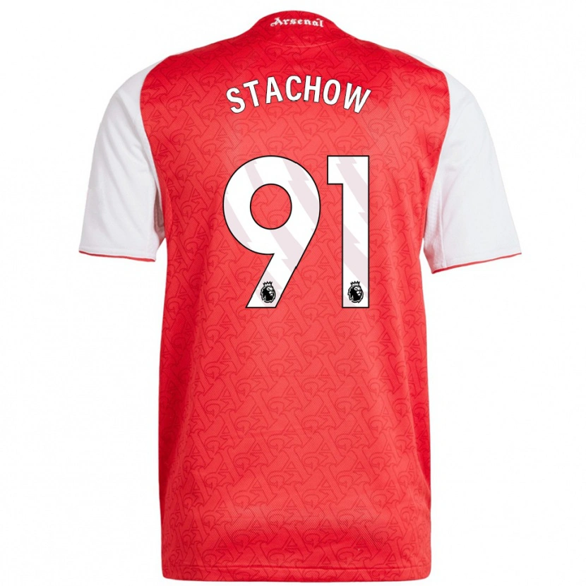 Danxen Niño Camiseta Patrick Stachow #91 Rojo Blanco 1ª Equipación 2025/26 La Camisa