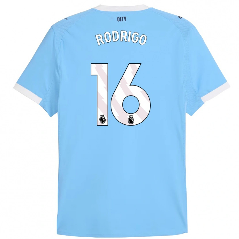 Danxen Niño Camiseta Rodri #16 Celeste Blanco 1ª Equipación 2025/26 La Camisa