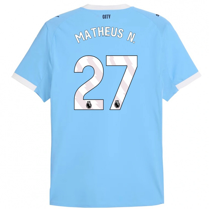 Danxen Niño Camiseta Matheus Nunes #27 Celeste Blanco 1ª Equipación 2025/26 La Camisa
