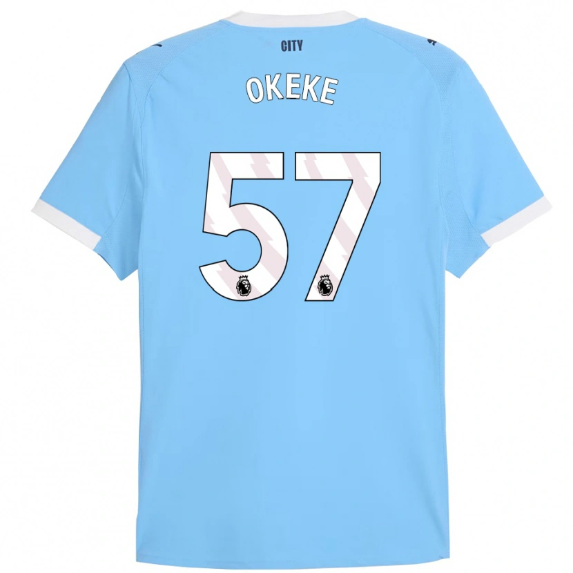 Danxen Niño Camiseta Michael Okeke #57 Celeste Blanco 1ª Equipación 2025/26 La Camisa