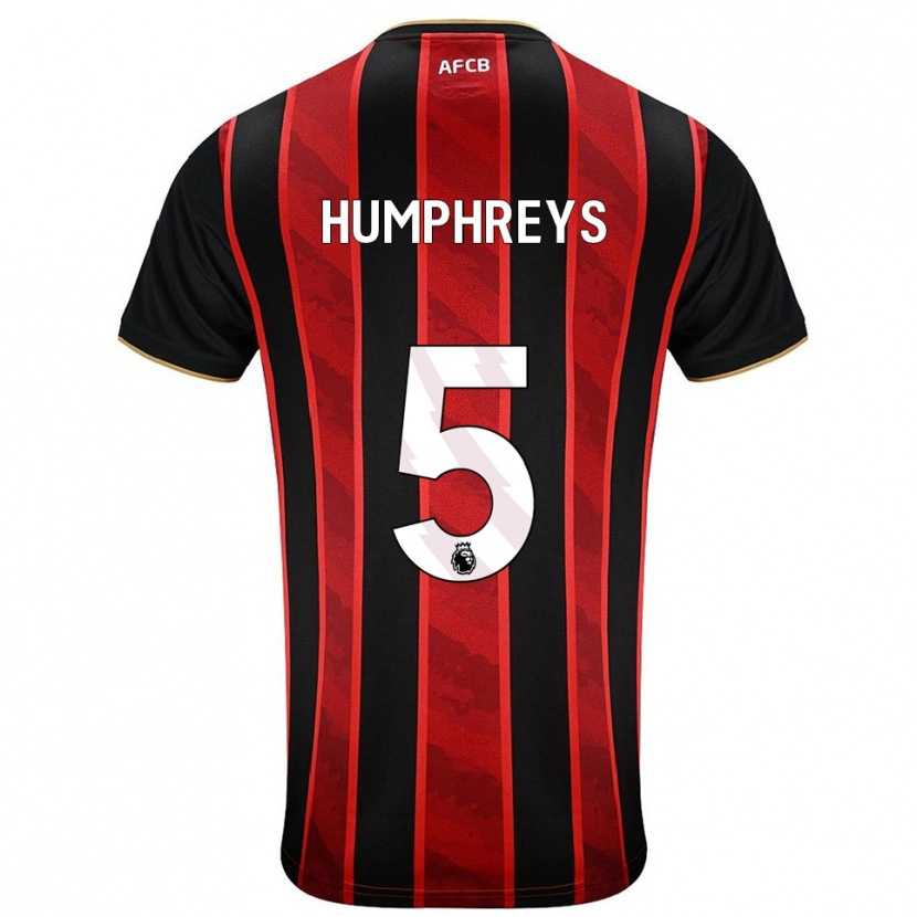 Danxen Niño Camiseta Holly Humphreys #5 Rojo Negro 1ª Equipación 2025/26 La Camisa