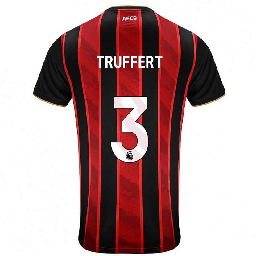 Danxen Niño Camiseta Adrien Truffert #3 Rojo Negro 1ª Equipación 2025/26 La Camisa