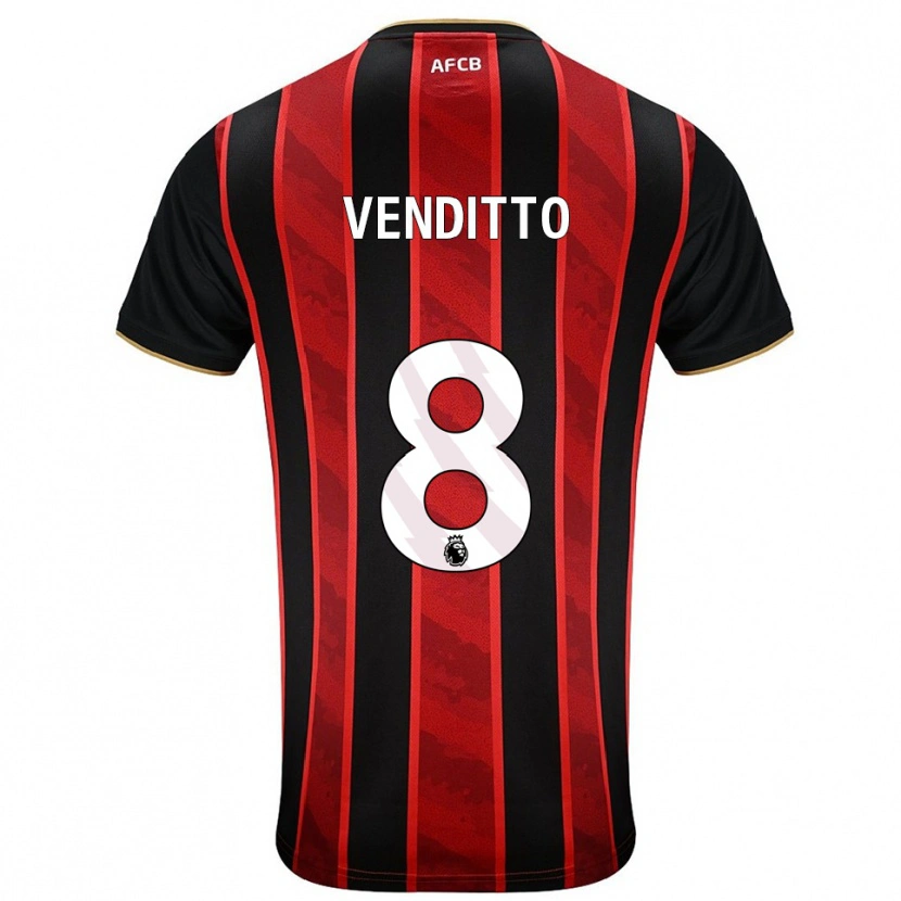 Danxen Niño Camiseta Olivia Venditto #8 Rojo Negro 1ª Equipación 2025/26 La Camisa