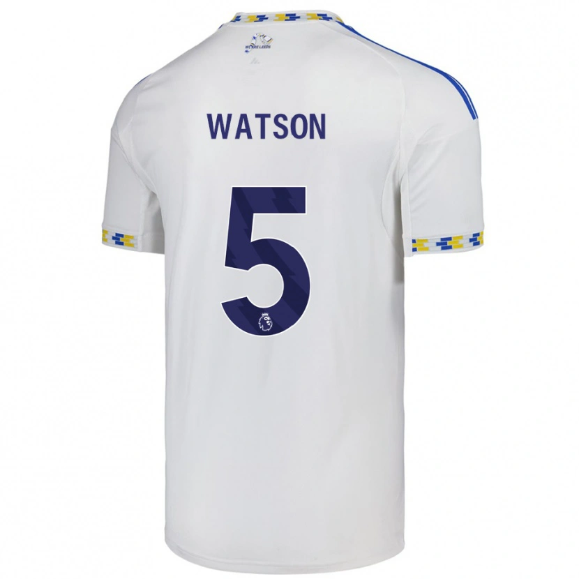 Danxen Niño Camiseta Jacob Watson #5 Blanco Azul 1ª Equipación 2025/26 La Camisa