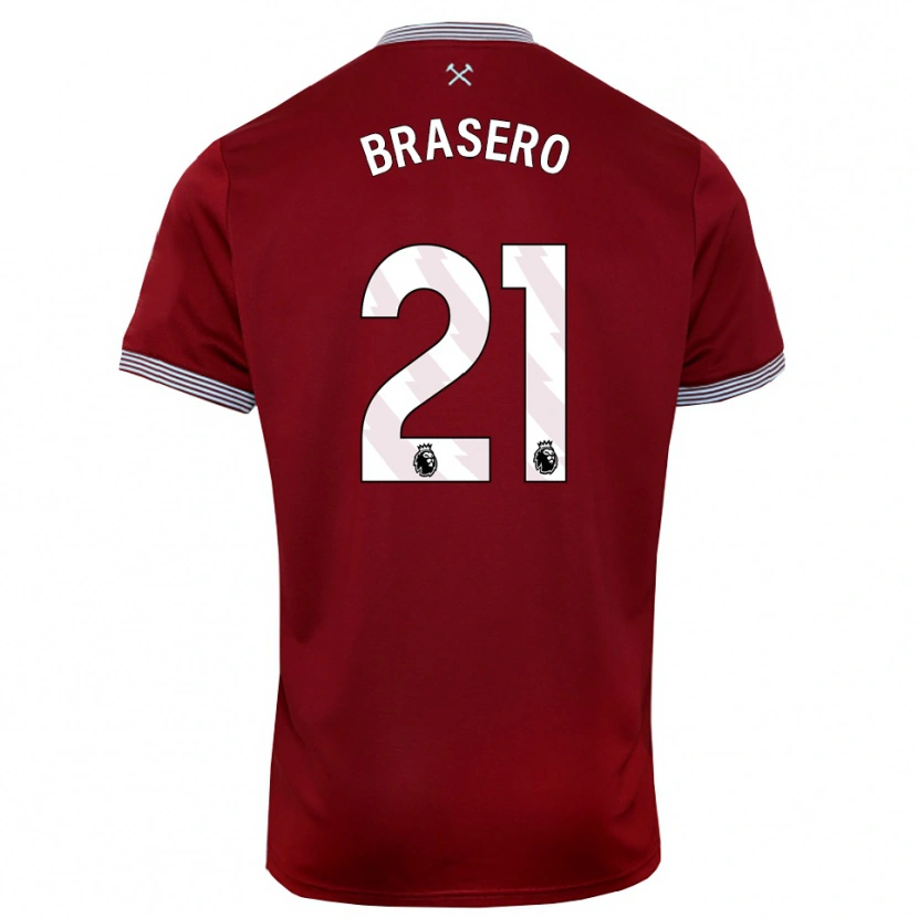 Danxen Niño Camiseta Sarah Brasero #21 Borgoña Blanco 1ª Equipación 2025/26 La Camisa