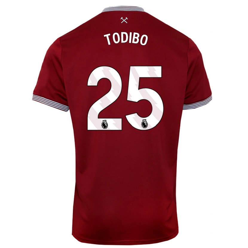 Danxen Niño Camiseta Jean-Clair Todibo #25 Borgoña Blanco 1ª Equipación 2025/26 La Camisa