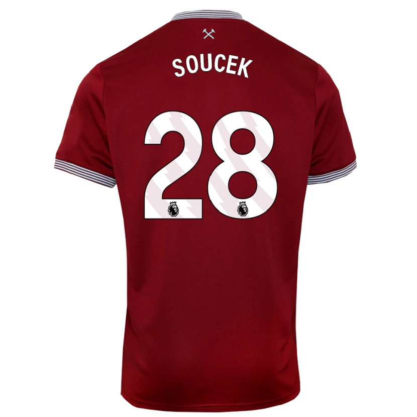 Danxen Niño Camiseta Tomas Soucek #28 Borgoña Blanco 1ª Equipación 2025/26 La Camisa