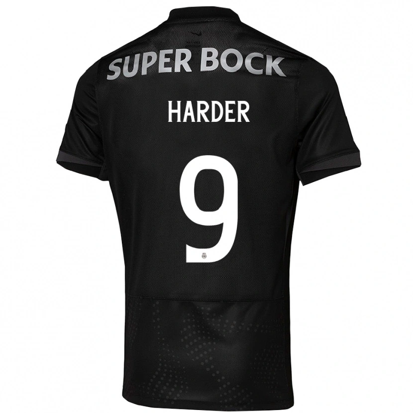 Danxen Niño Camiseta Conrad Harder #9 Negro Blanco 2ª Equipación 2025/26 La Camisa