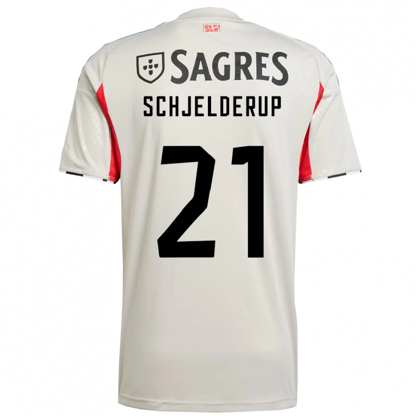 Danxen Niño Camiseta Andreas Schjelderup #21 Blanco Roto Rojo 2ª Equipación 2025/26 La Camisa