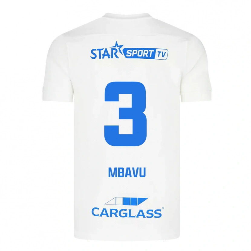 Danxen Niño Camiseta Elie Mbavu #3 Blanco Azul 2ª Equipación 2025/26 La Camisa