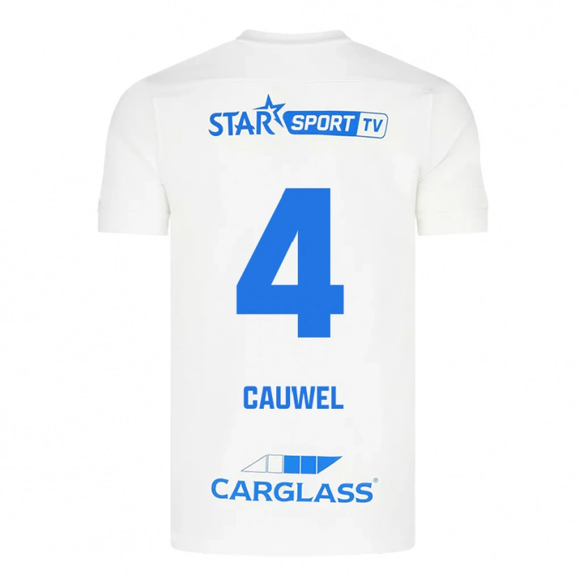Danxen Niño Camiseta Michiel Cauwel #4 Blanco Azul 2ª Equipación 2025/26 La Camisa