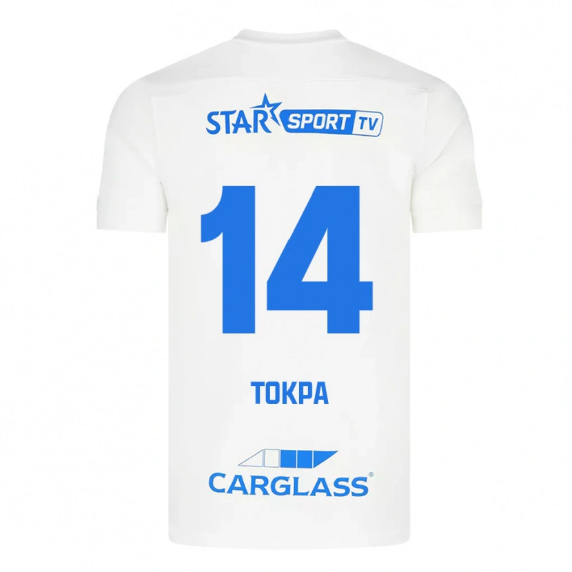 Danxen Niño Camiseta Winner Tokpa #14 Blanco Azul 2ª Equipación 2025/26 La Camisa