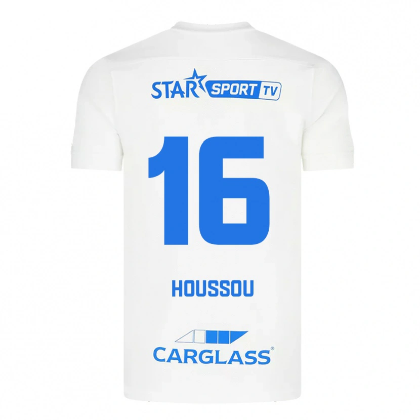 Danxen Niño Camiseta Josué Houssou #16 Blanco Azul 2ª Equipación 2025/26 La Camisa