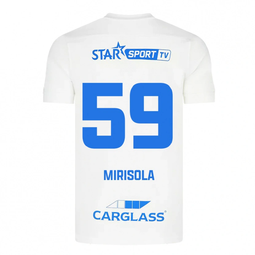 Danxen Niño Camiseta Robin Mirisola #59 Blanco Azul 2ª Equipación 2025/26 La Camisa