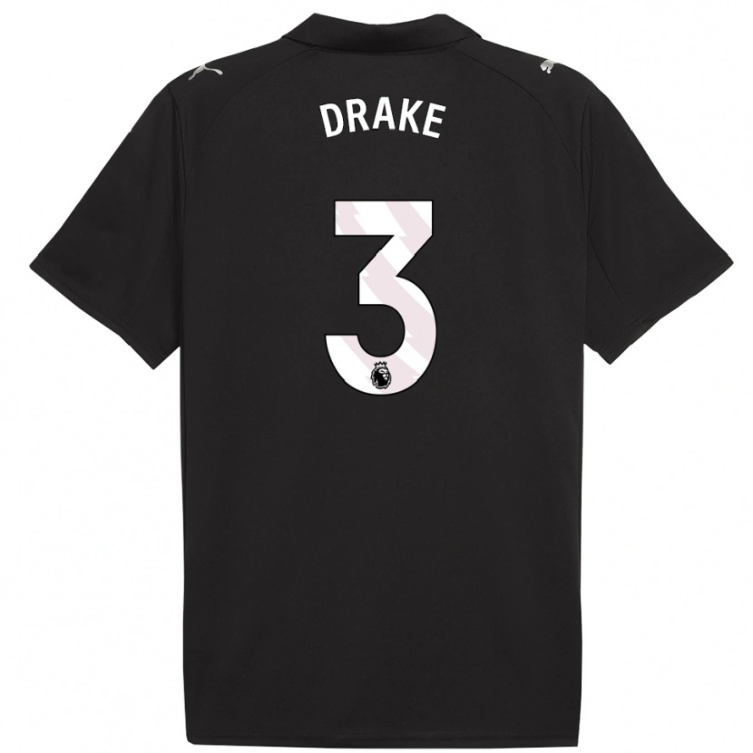 Danxen Niño Camiseta Leke Drake #3 Negro Blanco 2ª Equipación 2025/26 La Camisa