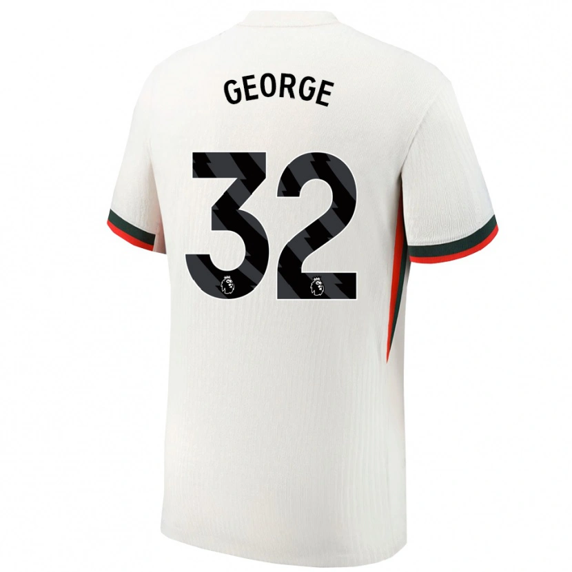 Danxen Niño Camiseta Tyrique George #32 Blanco Verde 2ª Equipación 2025/26 La Camisa