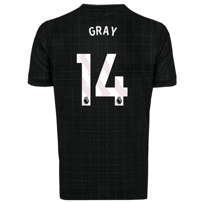 Danxen Niño Camiseta Archie Gray #14 Negro Gris 2ª Equipación 2025/26 La Camisa