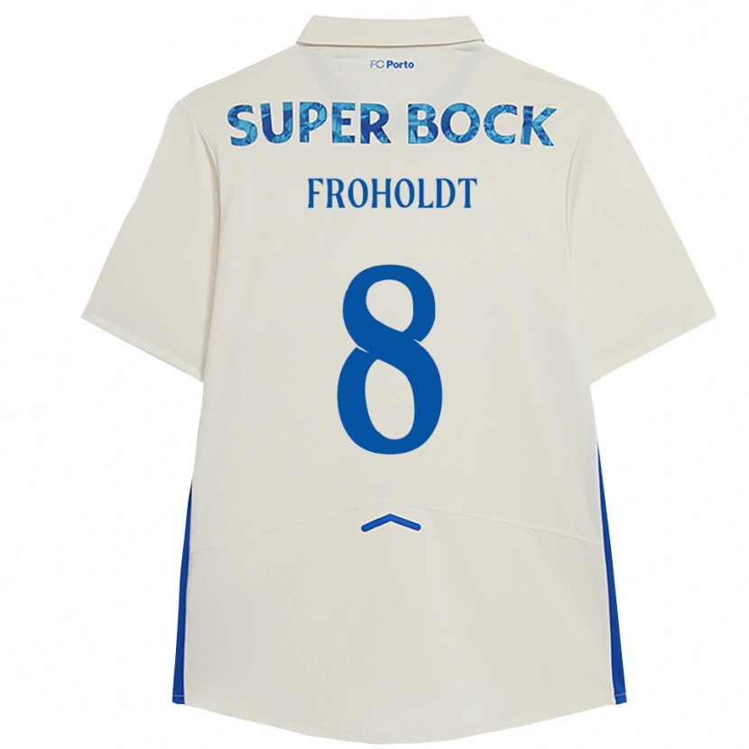 Danxen Niño Camiseta Victor Froholdt #8 Blanco Azul Equipación Tercera 2025/26 La Camisa