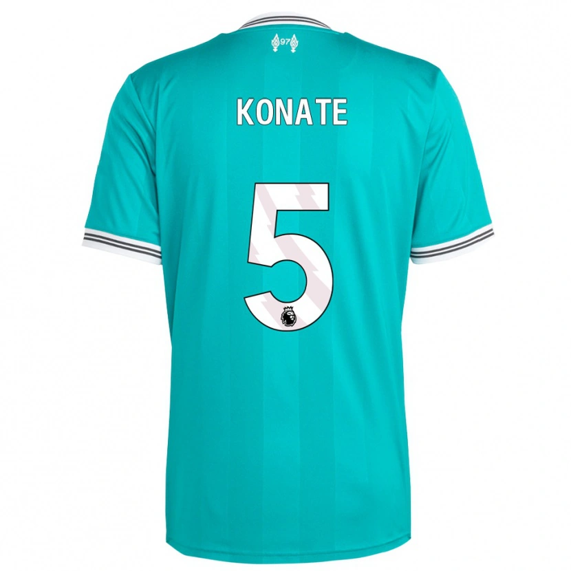 Danxen Niño Camiseta Ibrahima Konaté #5 Verde Blanco Equipación Tercera 2025/26 La Camisa